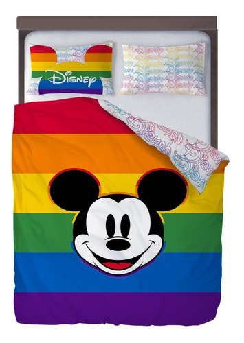 Set De Edredón Microfibra Matrimonial Mickey Rainbow Pride Color Multicolor