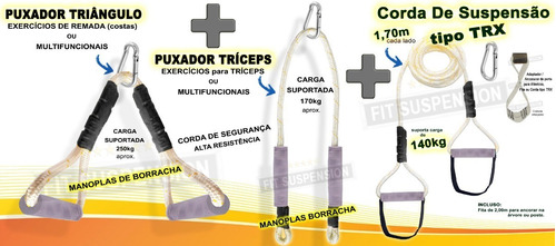 Kit Corda Puxador Triângulo E Tríceps + Corda De Suspensão