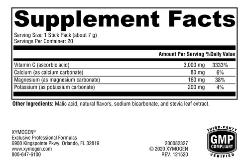 Xymogen Polvo Vitamina C 3000 Mg Bufferizado 20 Sobres