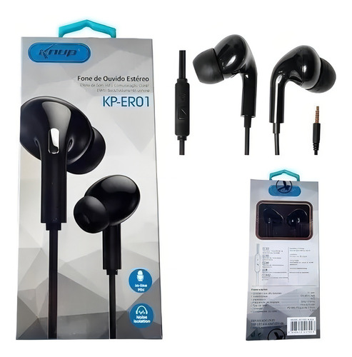 Fone De Ouvido Estéreo Intra Auricular Com Microfone Cor Preto