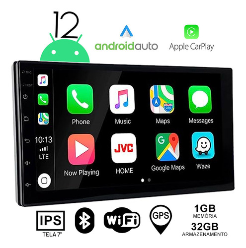 Central Multimídia Mp5 2din 7  Android 12 Carplay Bt Gps Usb