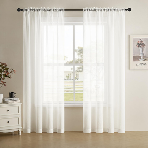 Juego De 2 Paneles Cortinas Traslúcidas Blancas 182 Cm