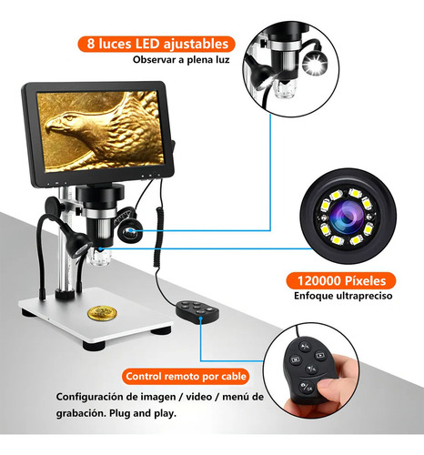Microscopio Digital Lcd 7 In Con Aumento 1200x 1080hd 32g Sd