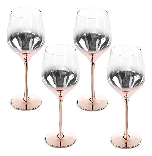 Juego De 4 Copas De Vino De Cristal De Oro Rosa Electro..