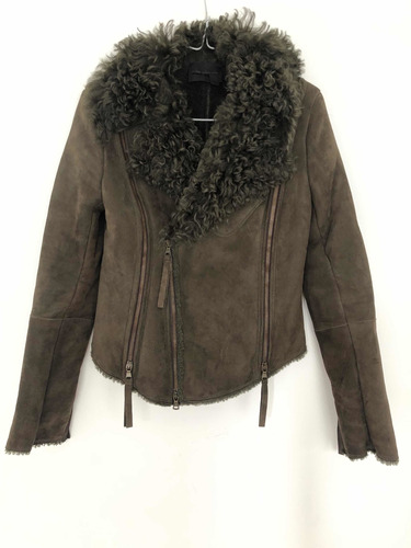 Campera De Cuero Diesel Mujer Gamuza Verde Línea Black Gold