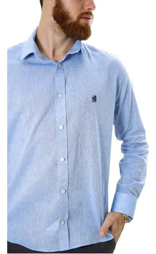 Imagem 3 de 5 de Camisa Social Linho Azul