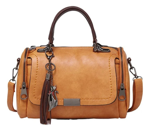 Bolso Suave Portátil Con Correa Para Dama Miel Lisa Níquel Miel