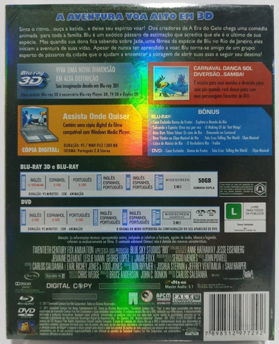 Blu-ray 3d + Blu-ray + Dvd + Cópia Digital Rio Novo Lacrado