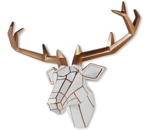 Deer Head Wall Mount White And Gold Geometrical Antler ...
