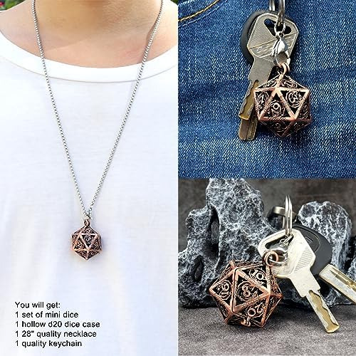 Haxtec Mini Juego De Dados Con Collar D20 Hueco De Cobre Est