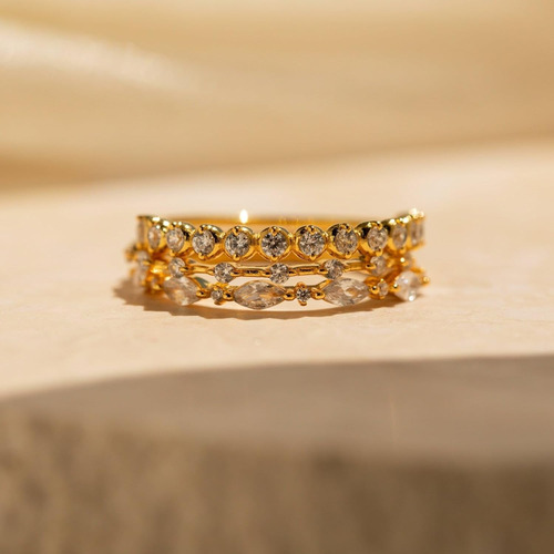 3 Anillos De Oro Apilables Para Mujer, Anillo Chapado En Oro