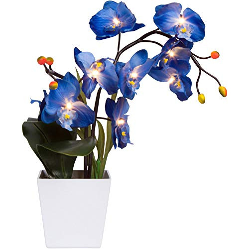 Flor Artificial De Orquídea Azul De 17 Pulgadas Luces,...