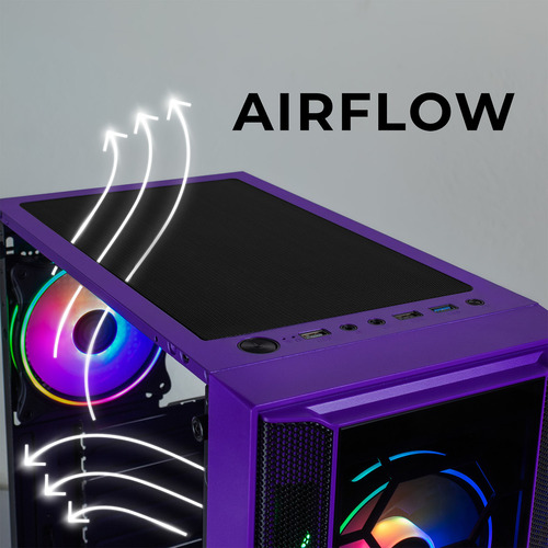 Gabinete Gamer XTREME PC GAMING Kronos Media Torre ATX 4 Fan ARGB Cristal Templado Violeta