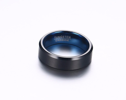 Imagen 3 de 6 de Anillo De Tungsteno, Ryux Il Negro Mate Interior Azul