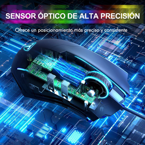 Mouse para jogos com fio Et T-21, 8000 Dpi, ajustável em 5 níveis, mouse de computador RGB ergonômico com 8 botões programáveis, taxa de pesquisa de 1000 Hz, mouse para jogos