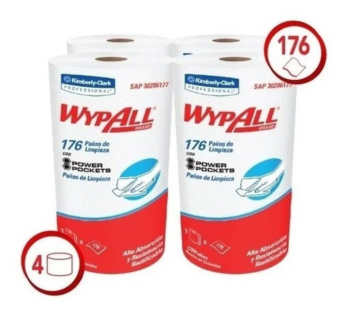 Paños De Limpieza Wypall X60  4 Rollos De 176 Paños