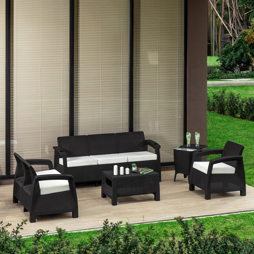 Sala Premium De Balcón Tipo Rattán Jardin Terraza Lounge Estructura Wengue