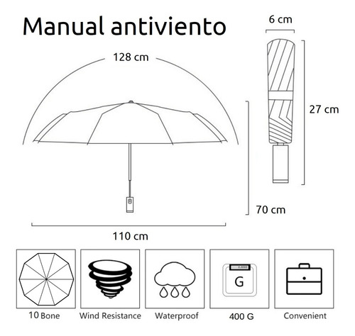 Paraguas Sombrilla 10 Varillas Anti-viento