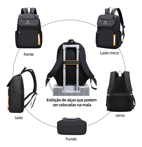 Mochila Para Notebook Masculina Vavichica À Prova De Água Cor Cinza Desenho Do Tecido Lisa