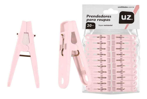 Kit Com 20 Prendedor Pregador De Roupas Plástico Uz Rosa