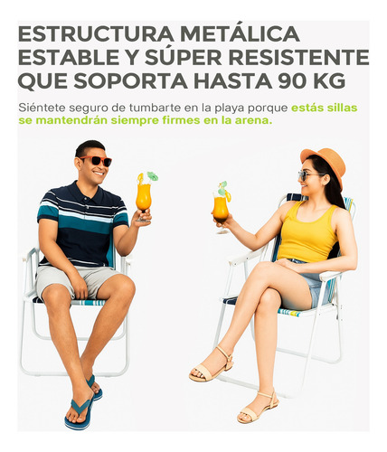 Silla Plegable Para Playa Portátil Con Reposabrazos 2 Pz, Con Asiento Y Respaldo De Lona,asientos Cómodos Con Resorte Gmdr