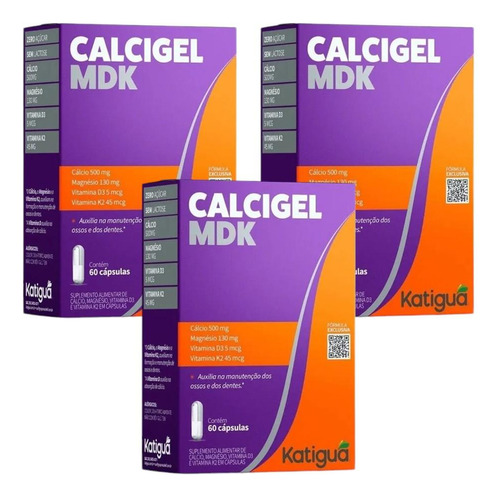 Kit Katiguá Calcigel Mdk Com 3 Caixas De 60 Cápsulas Cada