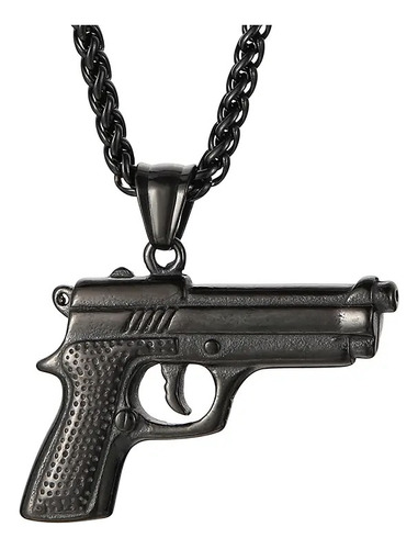 Collar Dije Pistola Arma De Acero Inoxidable Plateado Negro