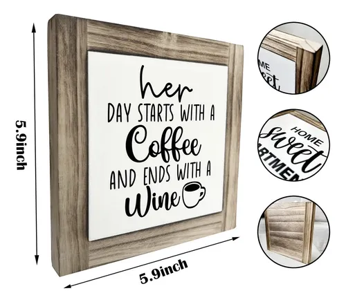 Placa De Madera De Cafe Y Vino, Con Texto En Ingles «her Day