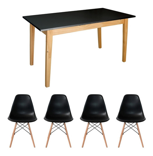 Mesa Nordica 80x135 + 4 Sillas Eames Comedor Cocina Negro