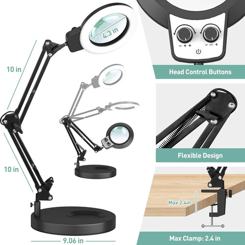 Lupa 10x Con Luz Y Soporte, Mejorada Para Cualquier C...