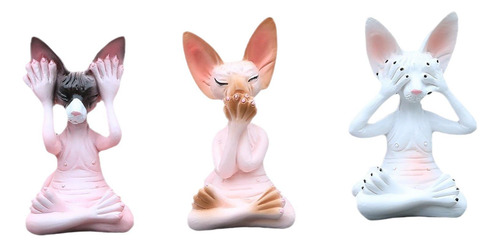 3 Estatuas De Gato Sin Pelo, Figura De Gato Meditando,