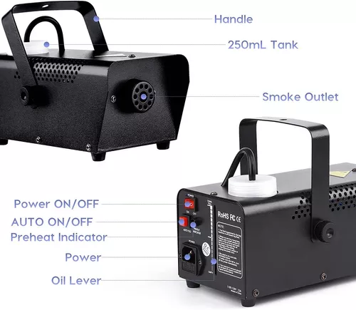 Máquina de niebla de 500 W, mini máquina de humo con control remoto  inalámbrico y modo automático, portátil para fiestas, exteriores,  Halloween, boda