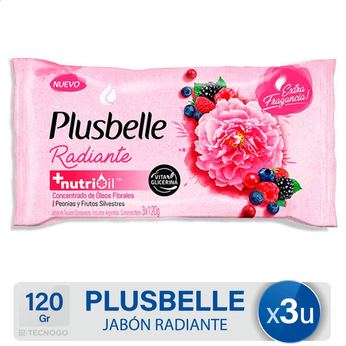 Jabon Tocador Barra Radiante Plusbelle Frutos Envase 3 Unid