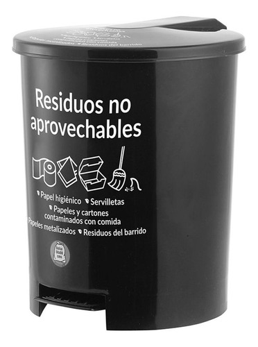 Caneca Plastica Pedal 12 Litros Negro No Aprovechable