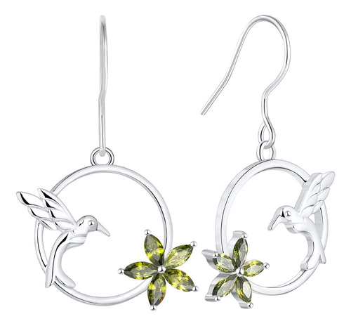 Yl Aretes De Gancho De Colibri De Plata De Ley 925 Con Flore