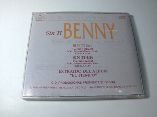 Benny Ibarra Sin Ti Cd Single Promo 2 Tracks (Usado)