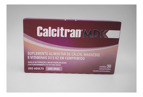 Calcitran Mdk Cálcio Magnésio Vitaminas D3 E K2 C/30 Comp