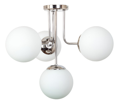 Araña Plafón Elyn Solar 4 Luces Cromo C/ Globo Opal Sat 15cm