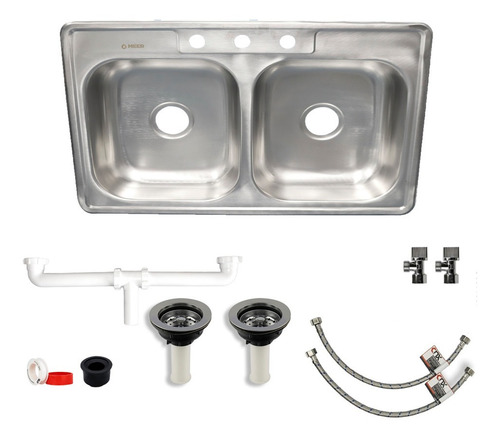 Tarja Doble (cocina) En Acero Inox. 84x56cm Con Kit Instalac