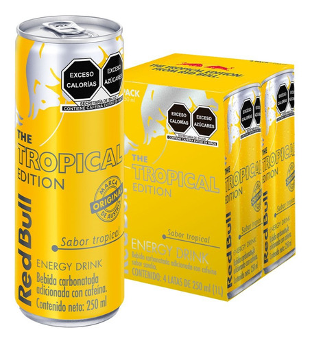 Red Bull Bebida Energética, Tropical, 250 Ml, 4 Latas.