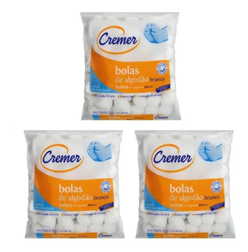 Kit 3 Algodão Bolas Hidrófilo Cremer 95g