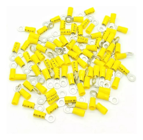 Terminal Olhal Pré Isolado Amarelo 4mm À 6mm 100 Peças