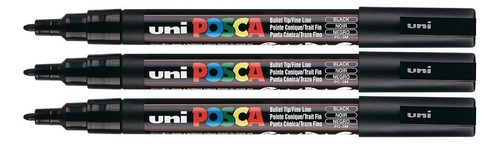 Uni Posca Paint Marker Pc-3m Negro, Paquete 3 Bolígrafos