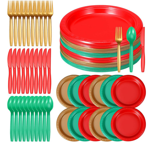 Juego De 240 Platos De Plástico Desechables De Navidad, Incl