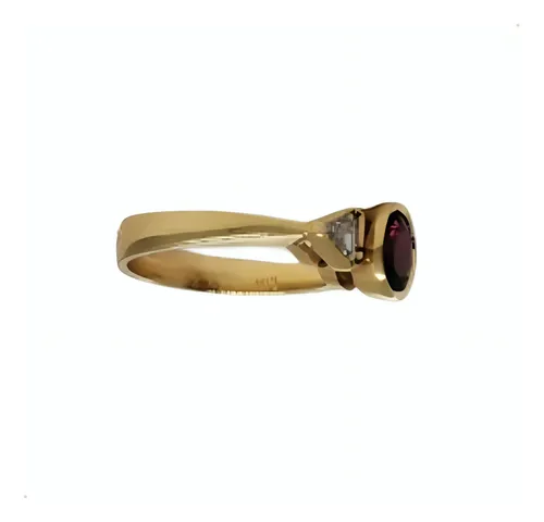 Anillo En Oro 18k Talla 7, Con Ruby Y 4 Diamantes