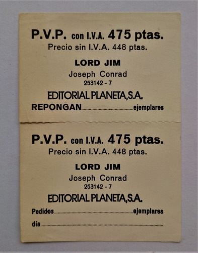 Tarjeta De Reposición Libros. Retro Década 80.