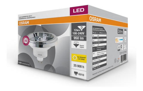 Imagen 2 de 7 de Spot Embutir Móvil Ar111 + Osram Led 12w 24º + Zócalo 220v