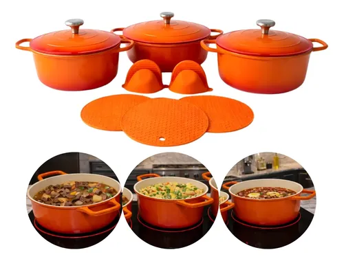 Conjunto Panelas 3 Peças P/ Cozinha Indução E Gás Dona Laura Laranja