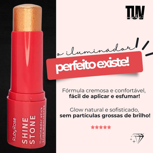 Iluminador Bastão Stick Shine Stone Ruby Rose Brilho Intenso