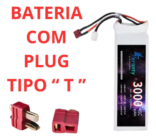 Bateria Recarregável Lipo 3s 11.1v Rc Plug T 3000 Mah 45c Wltoys Mjx Jjrc Automodelo Barco Avião Aero
